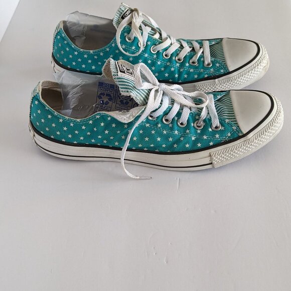 Converse Green All-Star Tennis Shoes with Star Canvas Upper, Striped Tongue Used - Picture 4 of 8